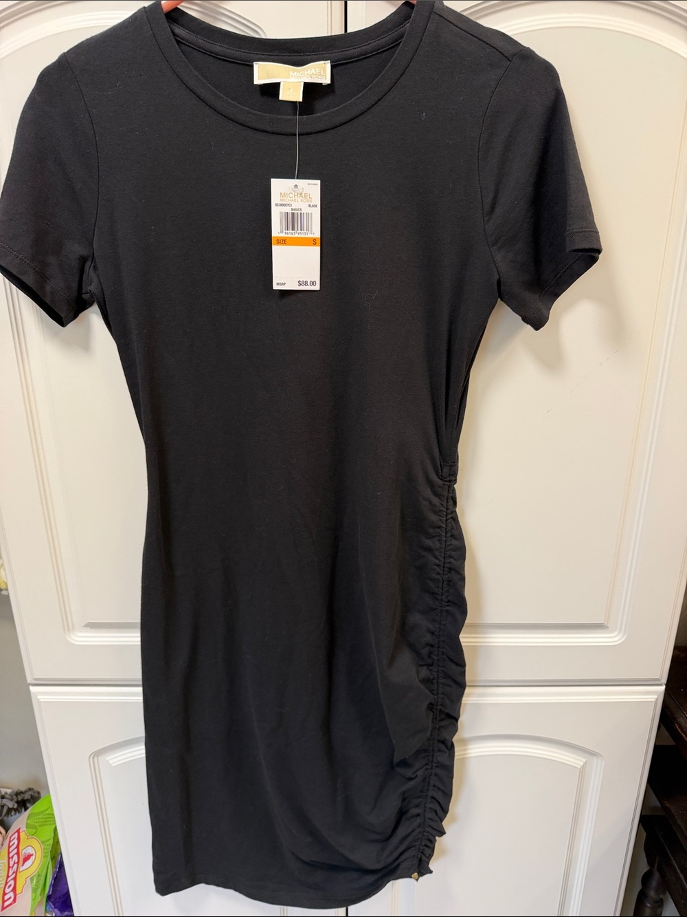 NWT SIZE small Michael Kors Black Short-Sleeve Ruched Side Dress retail $88
